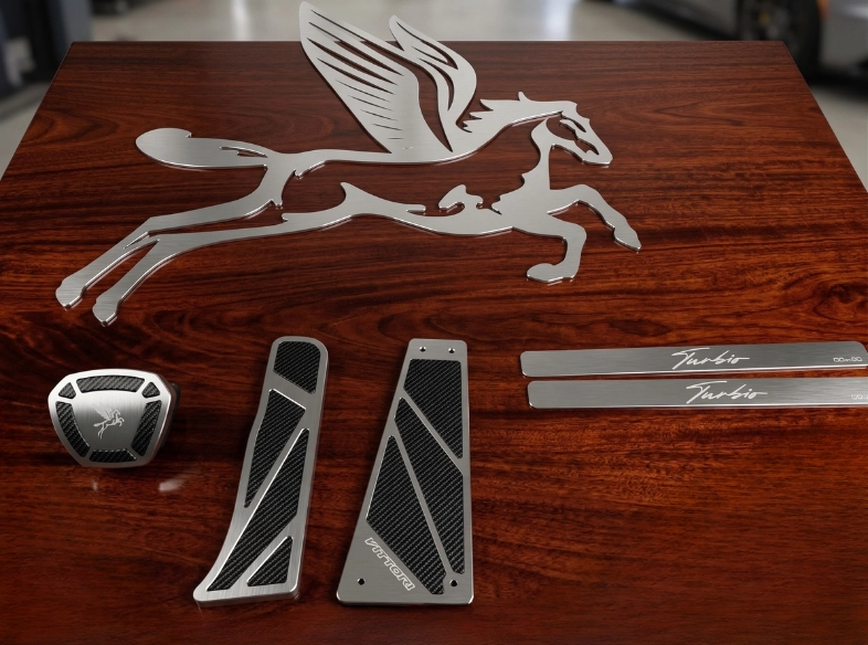 Decorative profile of a winged horse (Pegasus) laser-cut on sheet metal