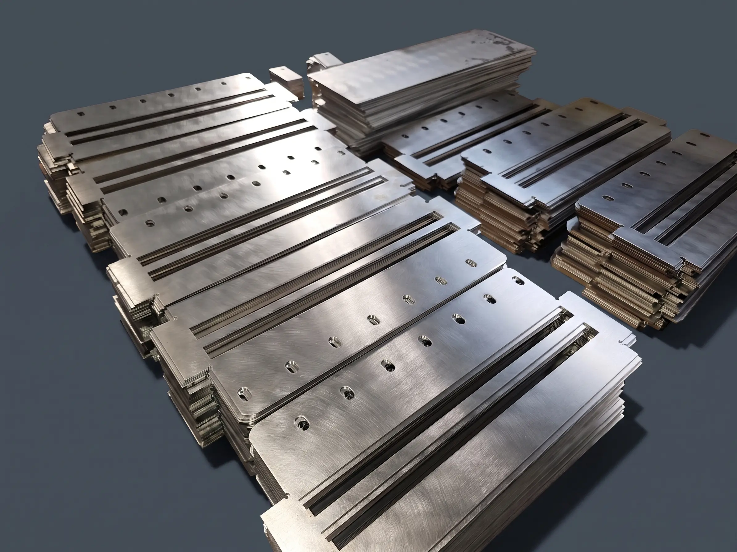 Flat rectangular sheet metal cut by laser and neatly stacked