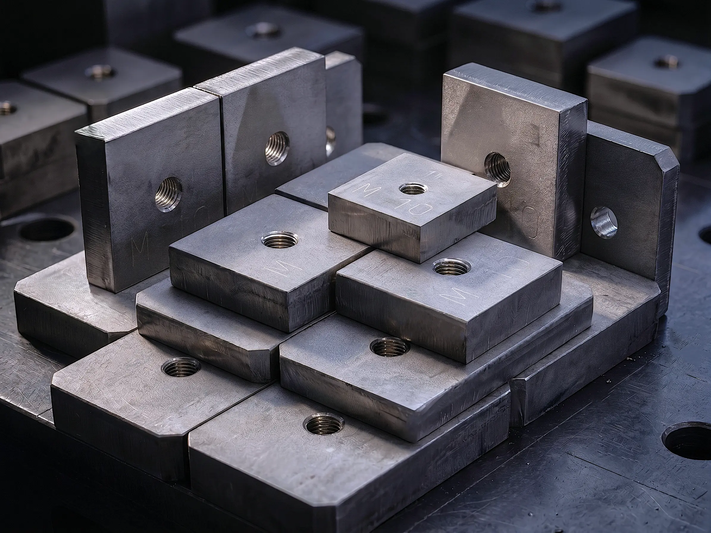 Large assortment of laser-cut flat metal hardware and washers