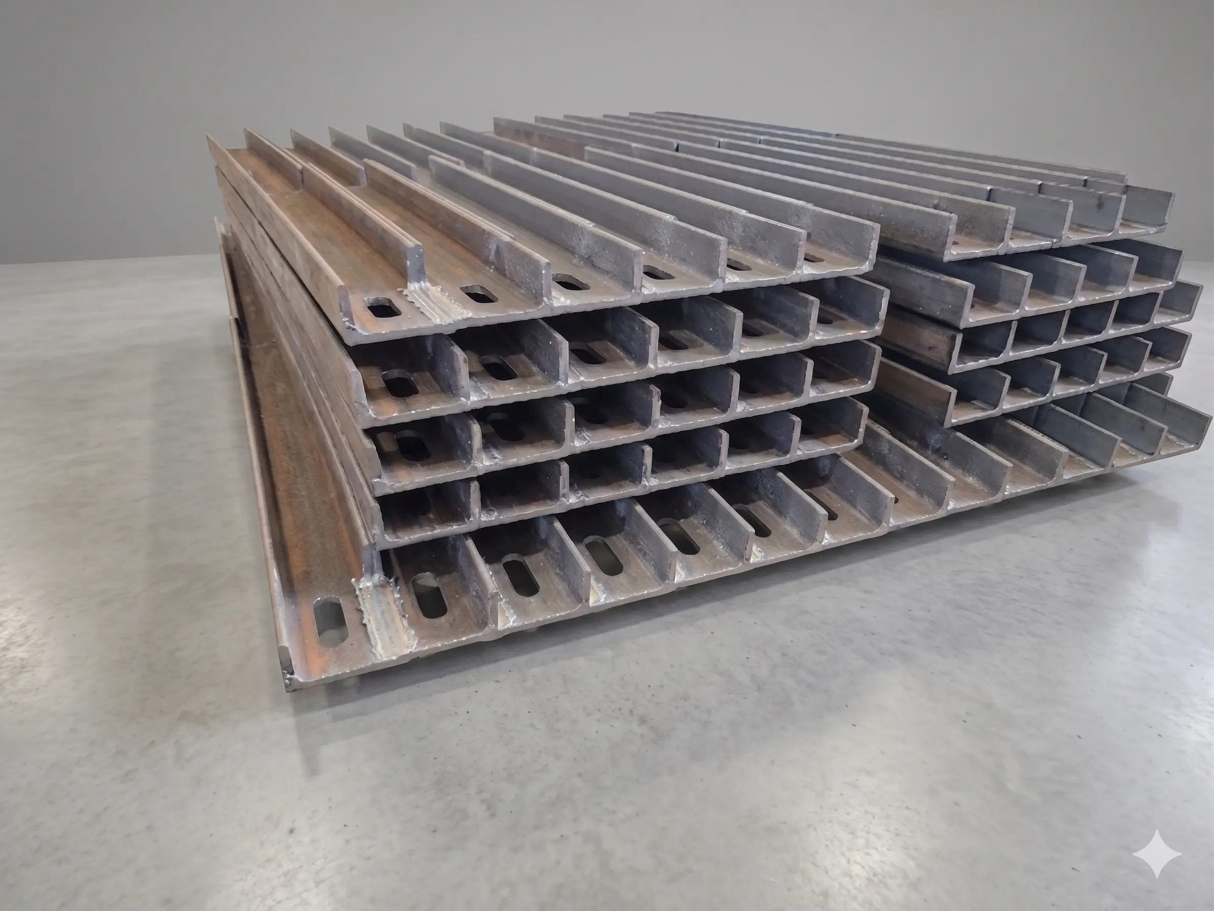 Stacked rectangular tubes with wide laser-cut through grooves