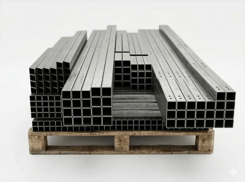 Square iron tubes for metal supports made with tube laser cutting