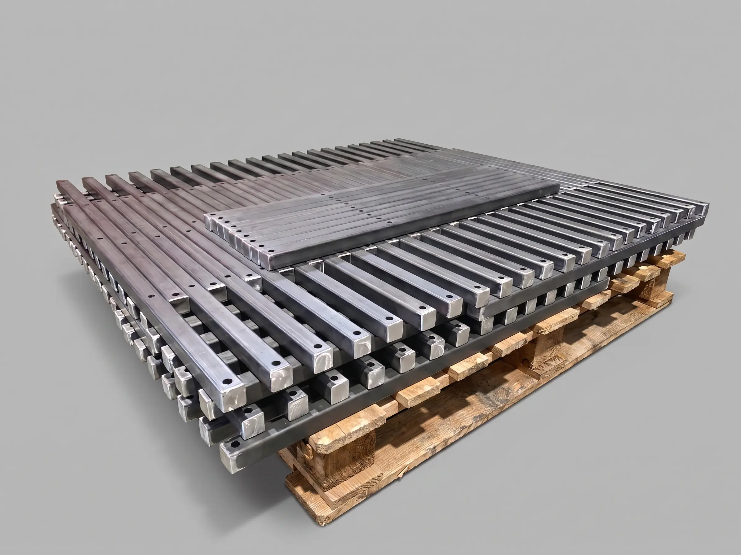 Batch production of slotted and welded rectangular tubes stored on pallets by DPEMME