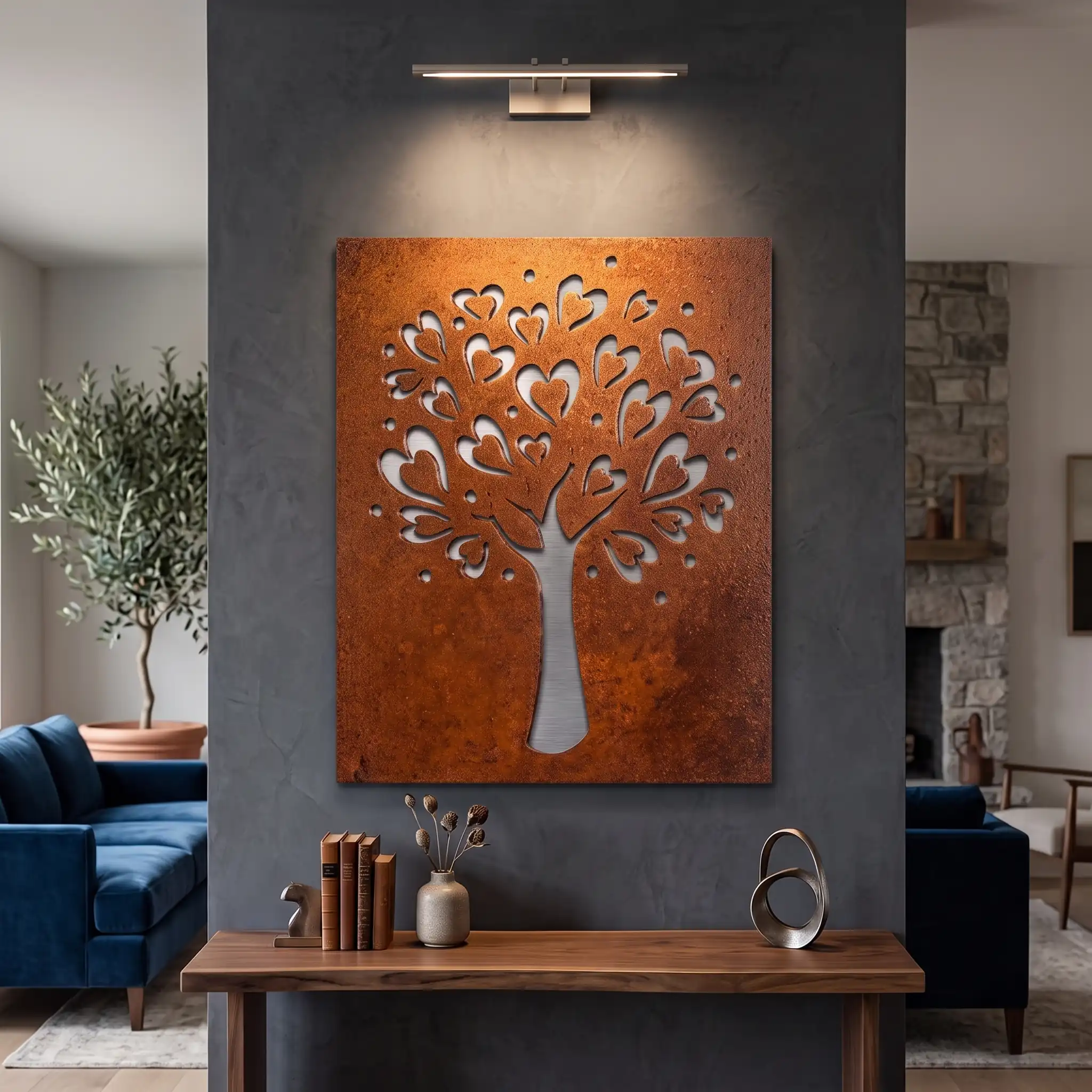 Corten and mirror-polished stainless steel decorative wall art, Tree of Numbers and Heart Tree models - 2