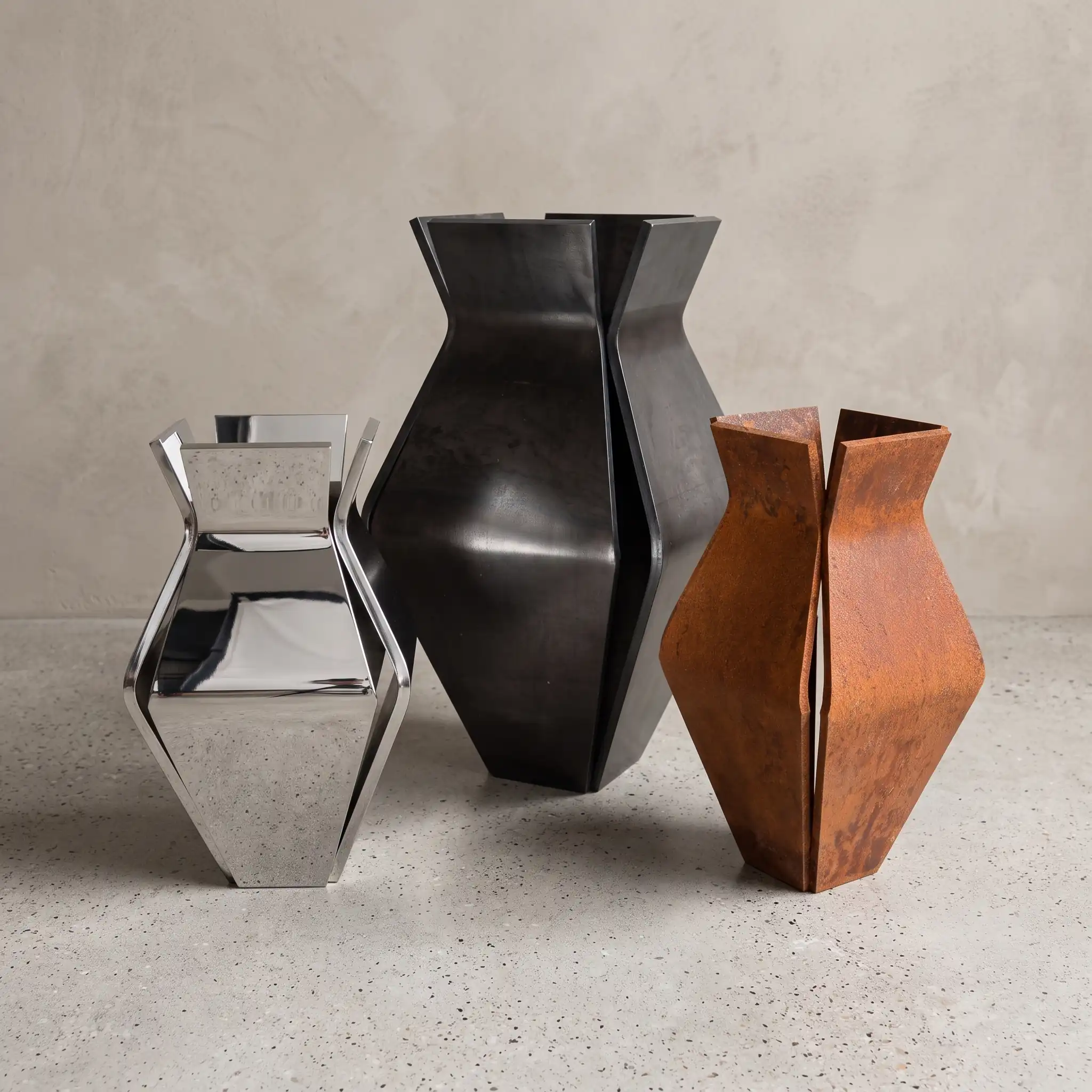 TULIP multifunctional furnishing object in waxed black iron, sinuous design inspired by a flower - 4